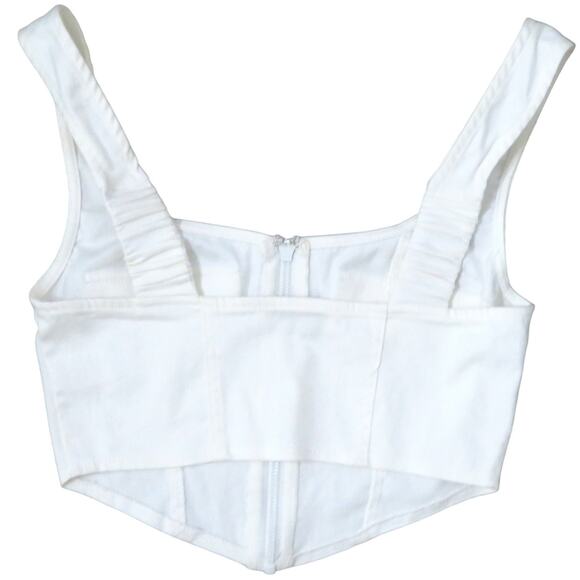 Beige Botany Corset Top Sleeveless Square Neck Crop Top Zip Front White Sz Small - Picture 2 of 8